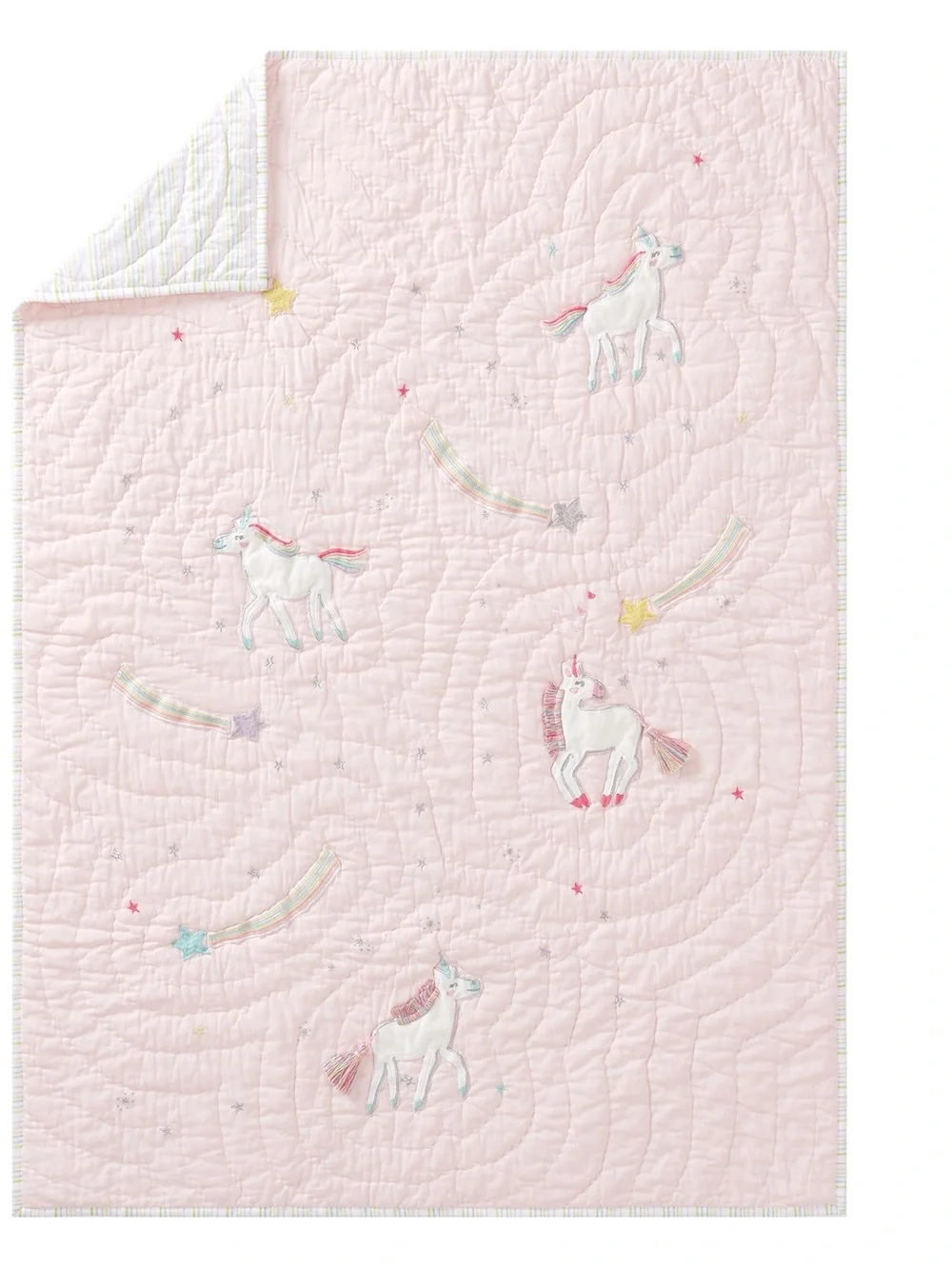 Unicorn Embroidered Pink Baby Quilt